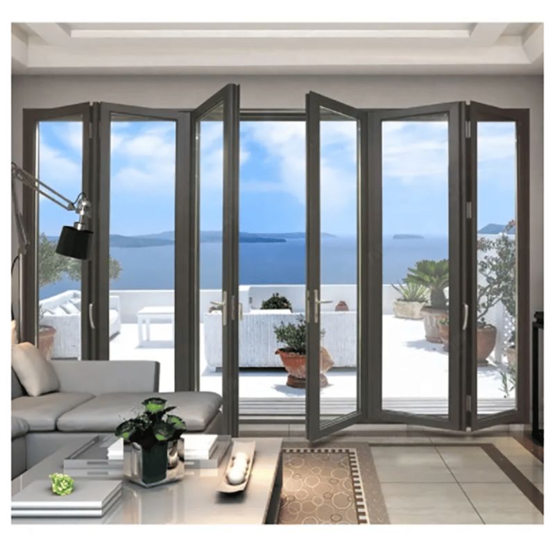 Высокопроизводительная алюминиевая складная стеклянная дверь с терморазрывом и двойным остеклением для наружных пространств